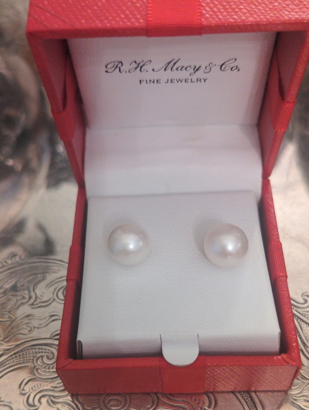 Large Round White Pearl Stud Earrings, 14k Gold Posts, Classic, 10 Mm, Boxed